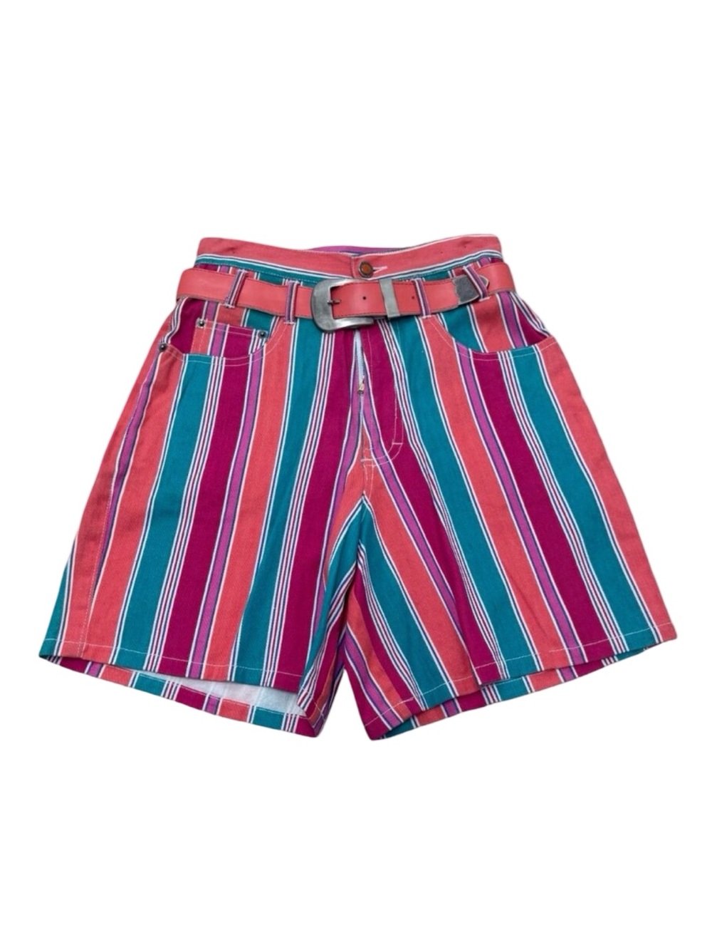 Vintage Extra Blues Multicolor Striped Shorts Y2K Cotton High Waist